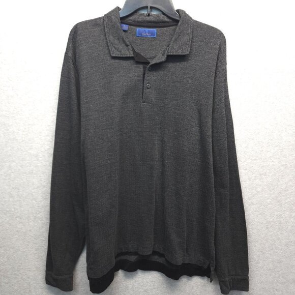 David‎ Donahue Polo Shirt Mens XL Cotton Pullover Herringbone Long Sleeve - Picture 1 of 11